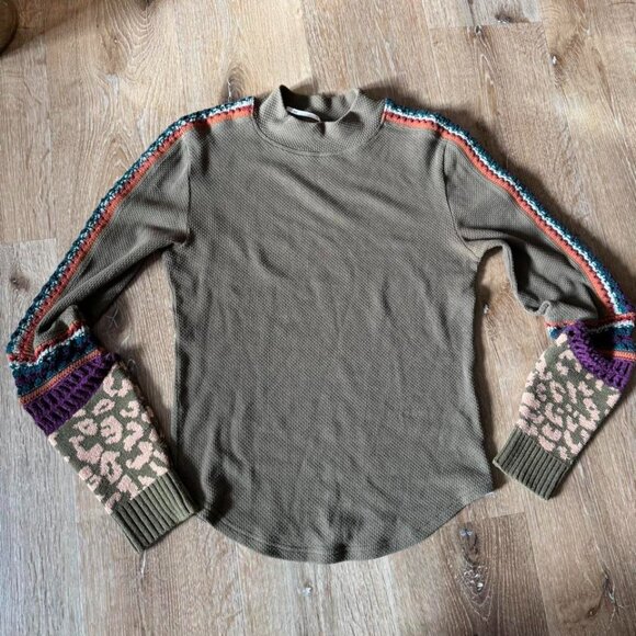 Free People Sweaters - Free People Olive “Switch It Up” Thermal Sweater Size M